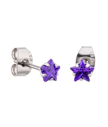 Amethyst Prong Set Steel Ear Studs (Star) By Pair