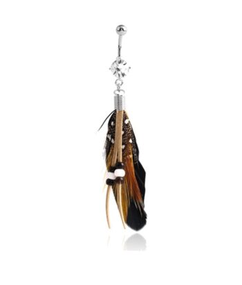 Feather Dangle Belly Ring – Natural Tones