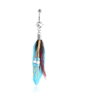 Feather Dangle Belly Ring – Blue & Brown