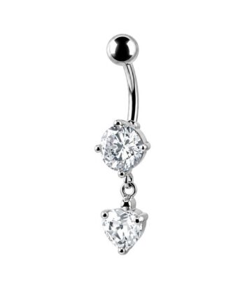 Crystal Belly Ring With Dangling Heart Charm