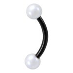 Black Micro Banana With White Synthetic Pearls