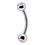 Eyebrow – Micro Banana – Opal Balls – Pink – 316L Surgical Steel