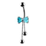 Bow Dangle Belly Ring – Aqua Cubic Zirconia