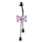Bow Dangle Belly Ring – Pink Cubic Zirconia