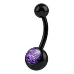 Black Glitterline Belly Ring – Purple Glitter