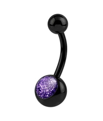 Black Glitterline Belly Ring – Purple Glitter