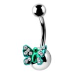 Belly Ring – Green Jewelled Butterfly Design