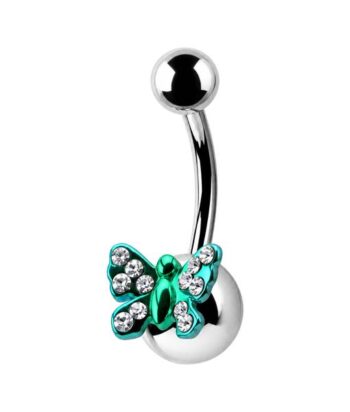 Belly Ring – Green Jewelled Butterfly Design