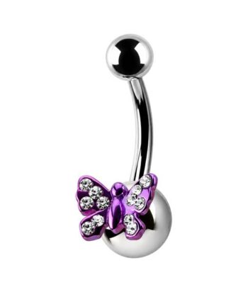 Belly Ring – Purple Jewelled Butterfly Design