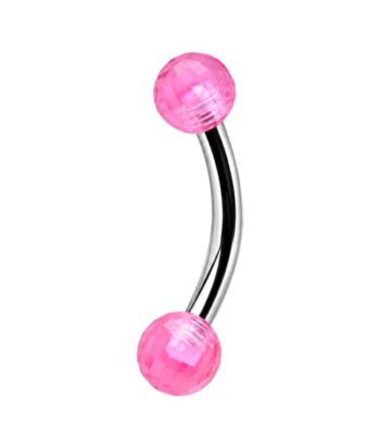 Pink Faceted Balls Banana Barbell