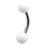 White Faceted Balls Banana Barbell