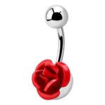 Belly Ring – Red Rose Design – 316L Surgical Steel