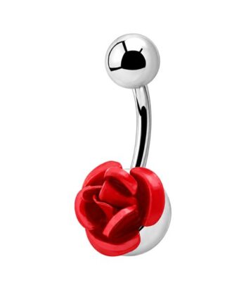 Belly Ring – Red Rose Design – 316L Surgical Steel