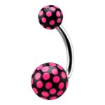 Belly Ring – Black & Pink Round Print Acrylic Balls