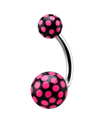 Belly Ring – Black & Pink Round Print Acrylic Balls