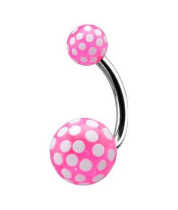 Belly Ring – Pink & White Printed Acrylic Balls