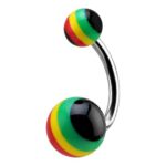 Belly Ring – Rasta Acrylic Balls – Red, Yellow & Green