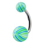 Belly Ring – Green & Aqua Stripe UV Balls