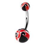 Belly Ring – Red & Black UV Flower Balls