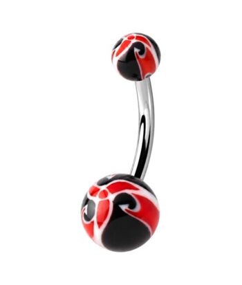 Belly Ring – Red & Black UV Flower Balls