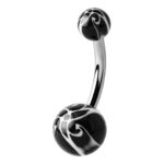 Belly Ring – Black & White UV Flower Balls