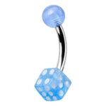 Curved Barbell – Light Blue UV Ball & Dice