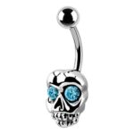 Belly Ring – Jewelled Skull With Aqua Eyes