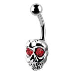 Belly Ring – Jewelled Skull With Red Crystal Eyes