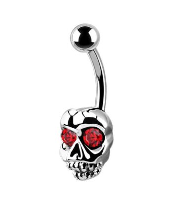 Belly Ring – Jewelled Skull With Red Crystal Eyes