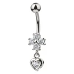 Belly Ring – Crystal Heart Drop With CZ