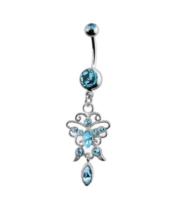 Aqua Gem Dangle Belly Ring – Snowflake Design
