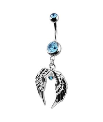 Angel Wing Belly Ring – Aqua Gem