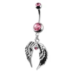 Angel Wing Belly Ring – Pink Crystal