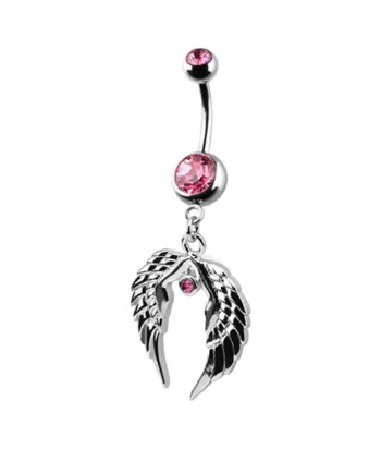 Angel Wing Belly Ring – Pink Crystal