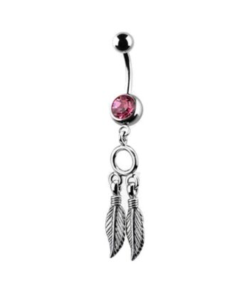 Triple Leaf Dangle Belly Ring – Pink Crystal
