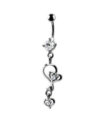Twisted Heart Dangle Belly Ring – Clear Crystal