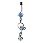 Belly Ring – Heart & Scroll Design – Aqua – 316L Surgical Steel