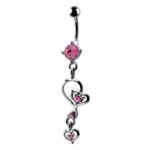 Belly Ring – Heart & Scroll Design – Pink – 316L Surgical Steel