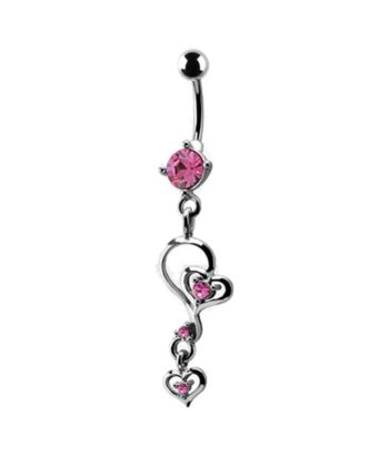 Belly Ring – Heart & Scroll Design – Pink – 316L Surgical Steel