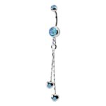 Belly Ring – Aqua Double Jewel With Drop Charm
