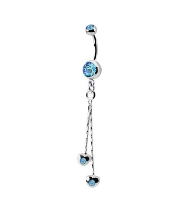 Belly Ring – Aqua Double Jewel With Drop Charm