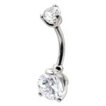 Double CZ Jewelled Belly Ring – Internal Thread – Crystal
