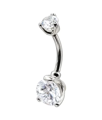 Double CZ Jewelled Belly Ring – Internal Thread – Crystal