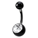 Belly Ring – Black Acrylic With Clear Jewel