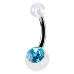 Belly Ring – White Acrylic With Aqua Jewel