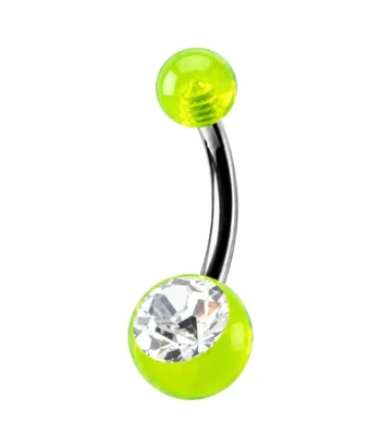 Belly Ring – Green Acrylic With Crystal Jewel