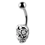 Belly Ring – Jewelled Skull With Clear Crystal Eyes