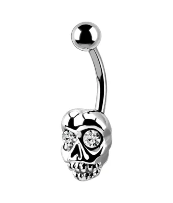 Belly Ring – Jewelled Skull With Clear Crystal Eyes