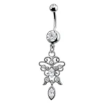 Crystal Gem Dangle Belly Ring – Snowflake Design