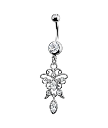 Crystal Gem Dangle Belly Ring – Snowflake Design